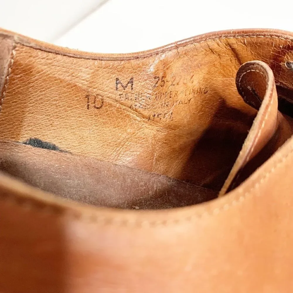 Johnston & Murphy Men's Shoes Oxfords Brown Leather Apron Toe Made in Italy - 10